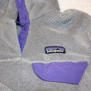Gray and Purple Patagonia Fleece Snap Pullover